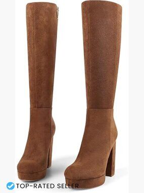 Knee High Chunky Platform Boots Side Zipper Retro Gogo Style Tall Boots